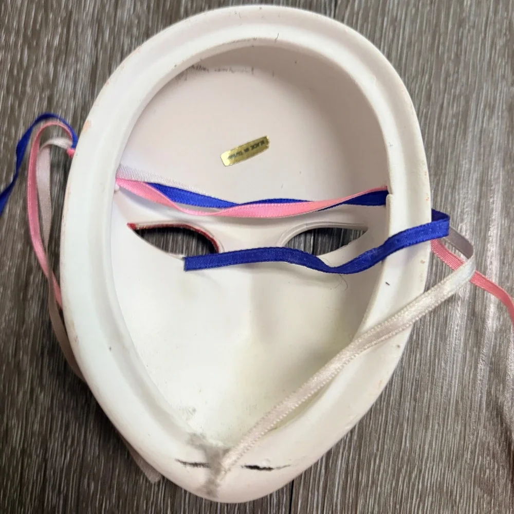 Vintage Ceramic Butterfly Masquerade Mask Hand Painted Glitter Ribbon Wall Decor